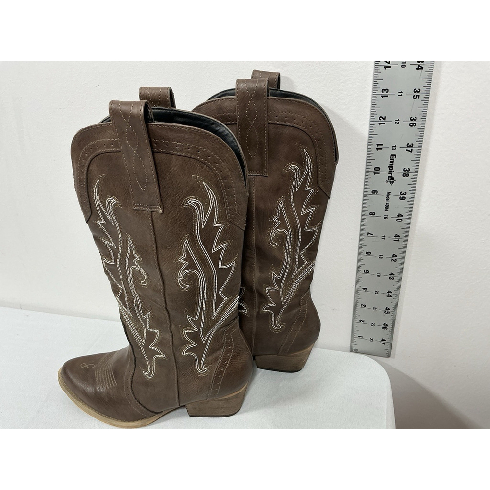 Womans Rollda Collection Pullon Midcalf Western Boots 6 Brown Embroidered Nwd